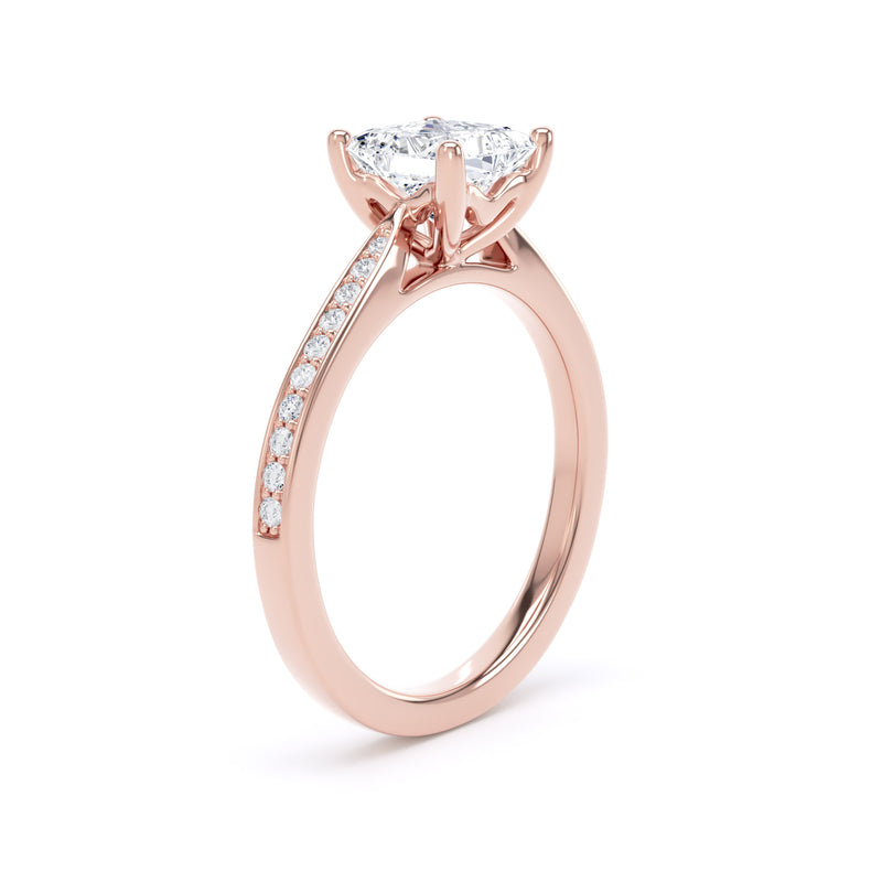 Princess Shoulder Set Rose Gold Ring, Pinched | PSG02 SMS