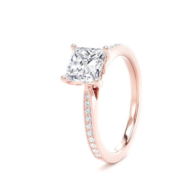 Princess Shoulder Set Rose Gold Ring, Pinched | PSG02 LGS