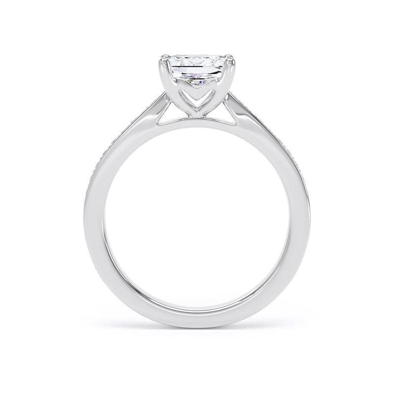 Princess Diamond Engagement Ring, Grain Shoulder Set Pinched | PSG02