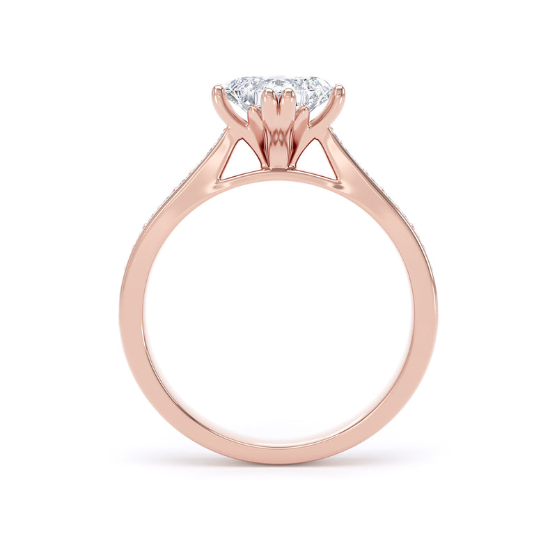 Princess Diamond Rose Gold Ring, Grain Shoulder Set Compass Lotus | SMS PSG03
