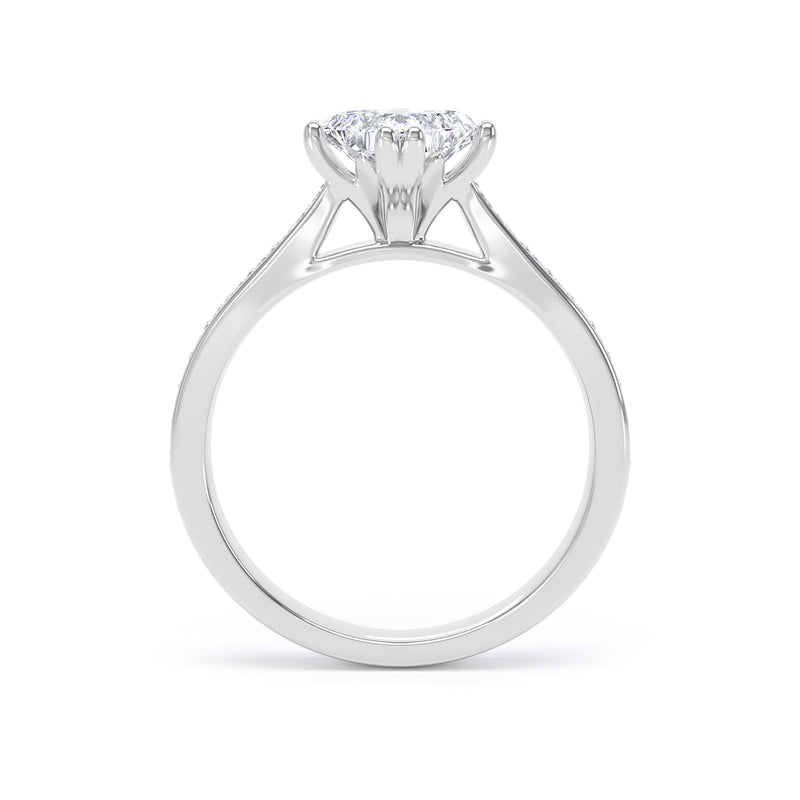 Princess Diamond Platinum Ring, Grain Shoulder Set Compass Lotus | SMS PSG03