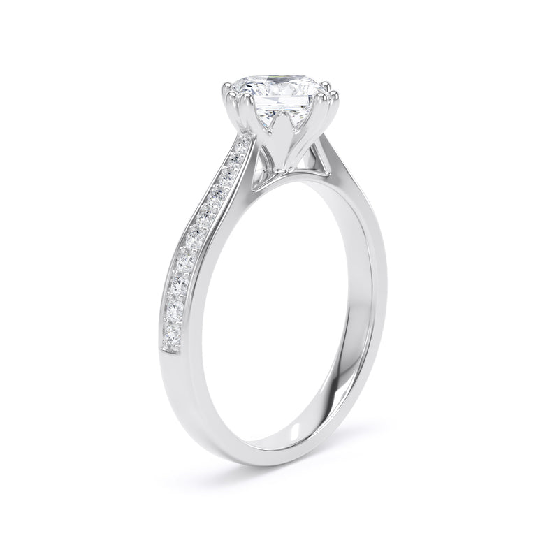 Princess Diamond Platinum Ring, Grain Shoulder Set Compass Lotus | SMS PSG03