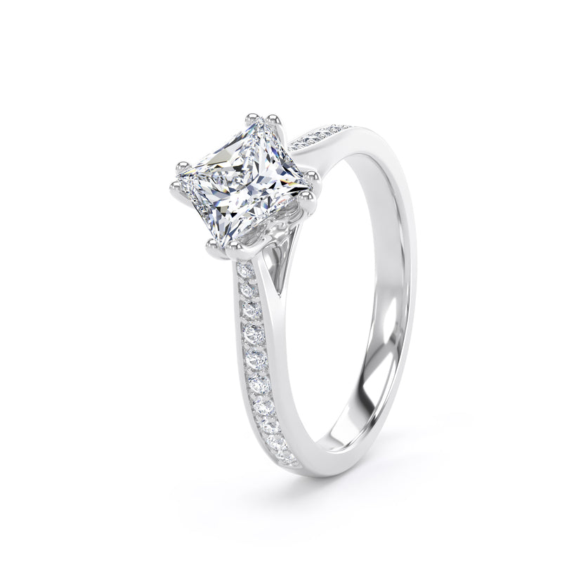 Princess Diamond Platinum Ring, Grain Shoulder Set Compass Lotus | SMS PSG03