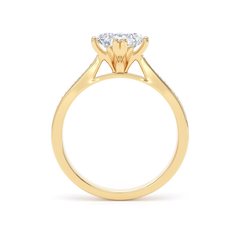 Princess Diamond Yellow Gold Ring, Grain Shoulder Set Compass Lotus | LGS PSG03