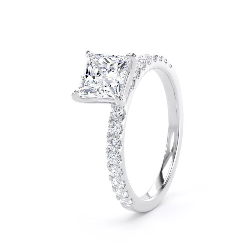 Princess Diamond Platinum Ring, Floating Head Shoulder Set | LGS PSP01