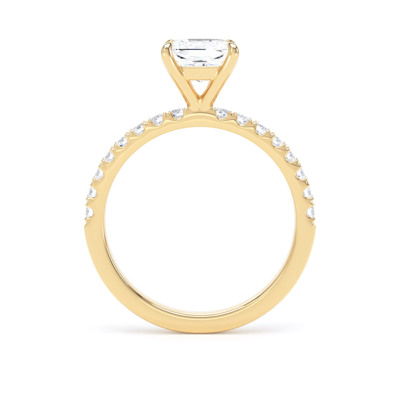 Princess Diamond Yellow Gold Ring, Floating Head Shoulder Set | SMS PSP01