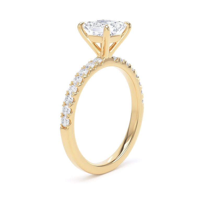 Princess Diamond Yellow Gold Ring, Floating Head Shoulder Set | SMS PSP01