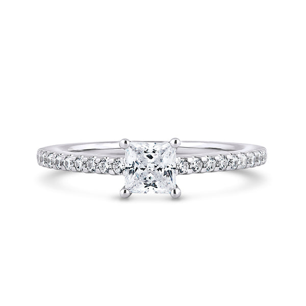 Princess Shoulder Set White Gold Ring, Scallop | PSW01 SMS