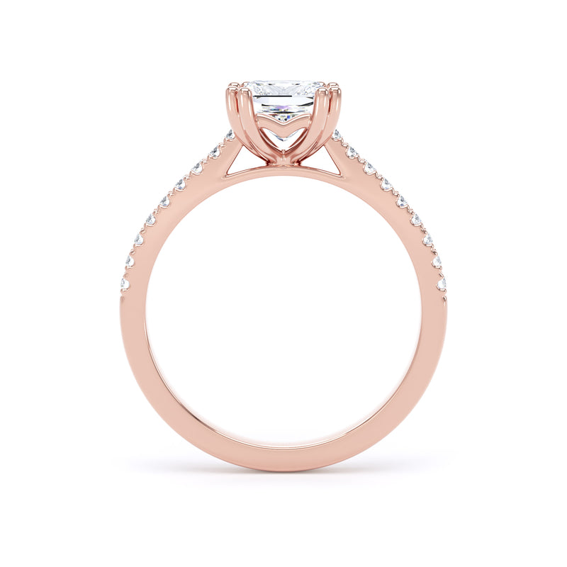 Princess Diamond Rose Gold Ring, Double Claw Shoulder Set | SMS PSW02