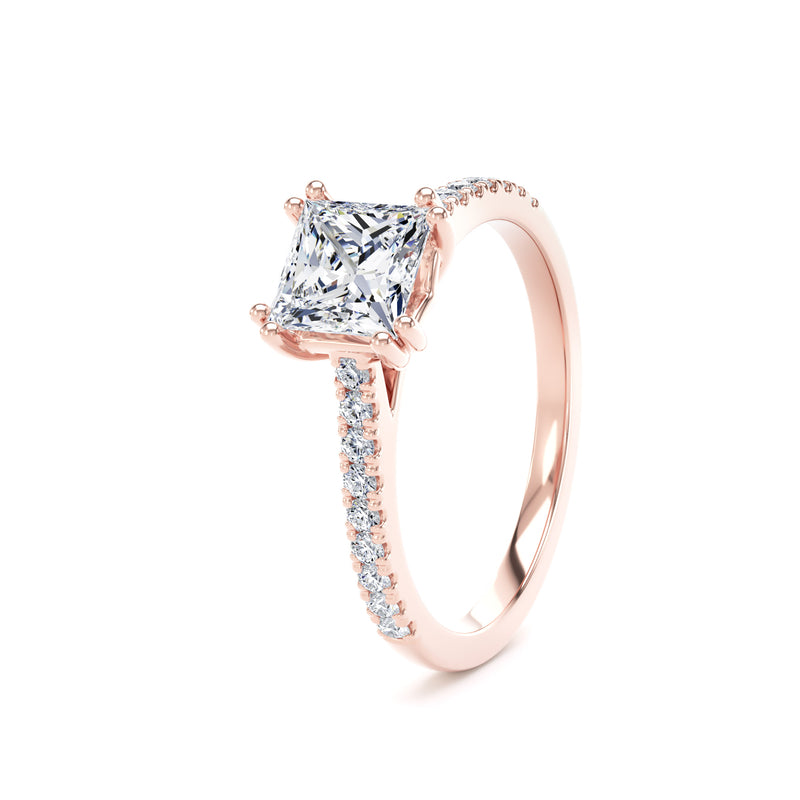 Princess Diamond Rose Gold Ring, Double Claw Shoulder Set | SMS PSW02