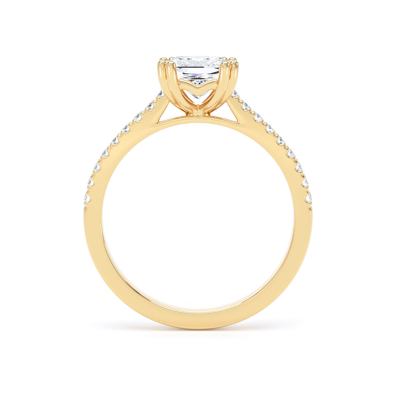 Princess Diamond Yellow Gold Ring, Double Claw Shoulder Set | SMS PSW02