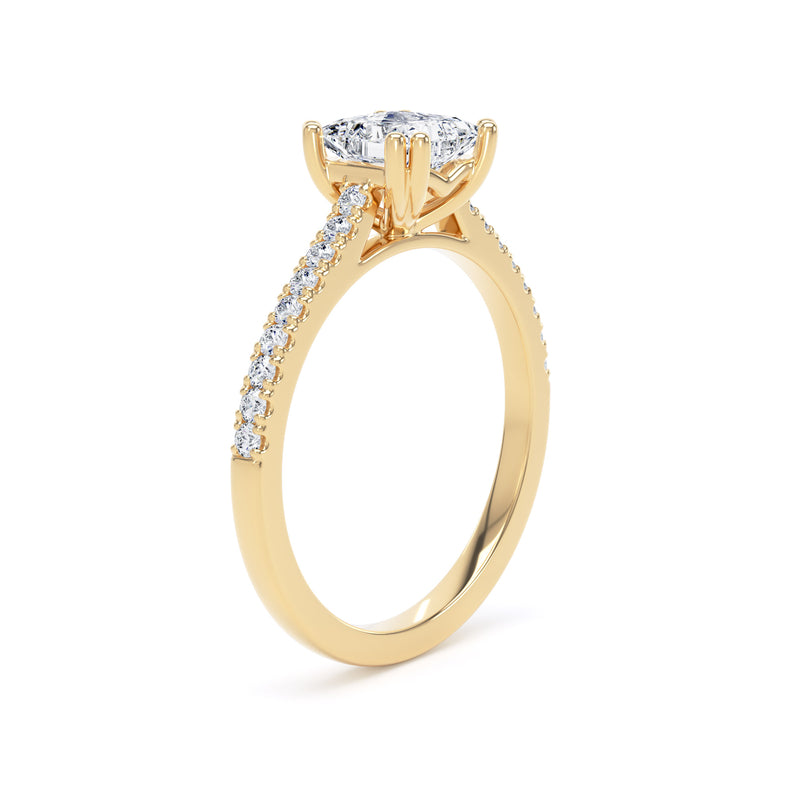 Princess Diamond Yellow Gold Ring, Double Claw Shoulder Set | LGS PSW02