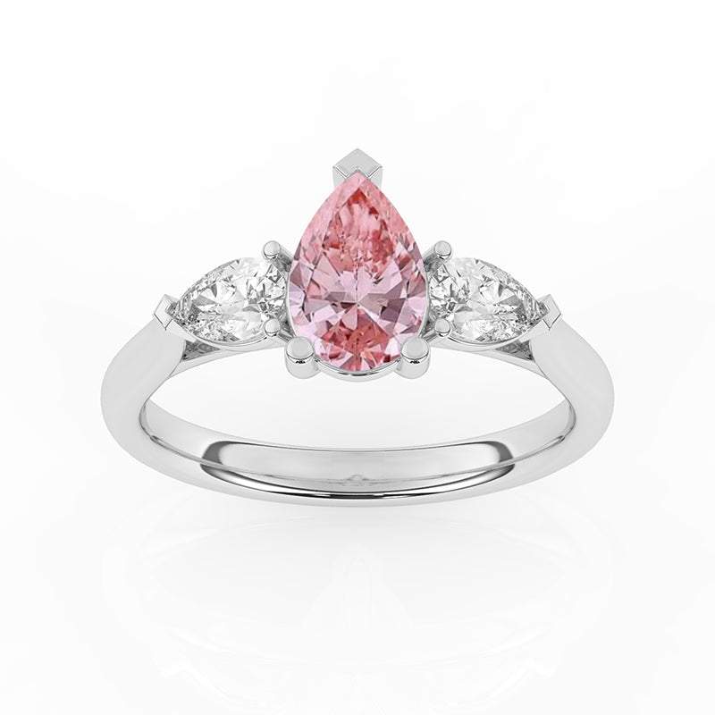Pink Pear Diamond Engagement Ring, Claw Set Trilogy | M3D03-PINK