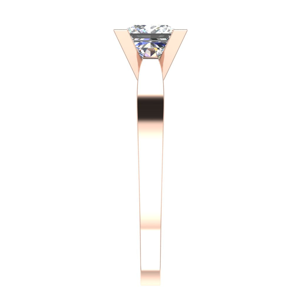 Princess Solitaire Rose Gold Ring, Raised V-Shape | SMP
