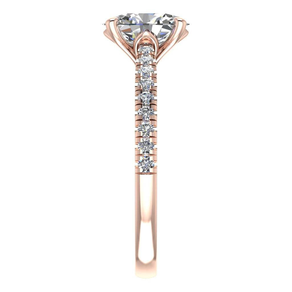 Oval Diamond Rose Gold Ring, Micro Shoulder Set Lotus Head | SMO RX7670