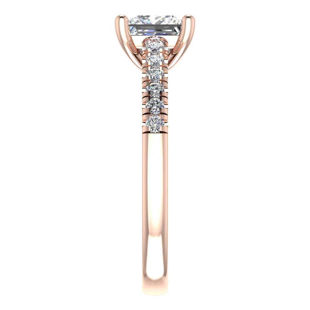 Princess Cut Diamond & Rose Gold Shoulder Set Straight Ring | SMP