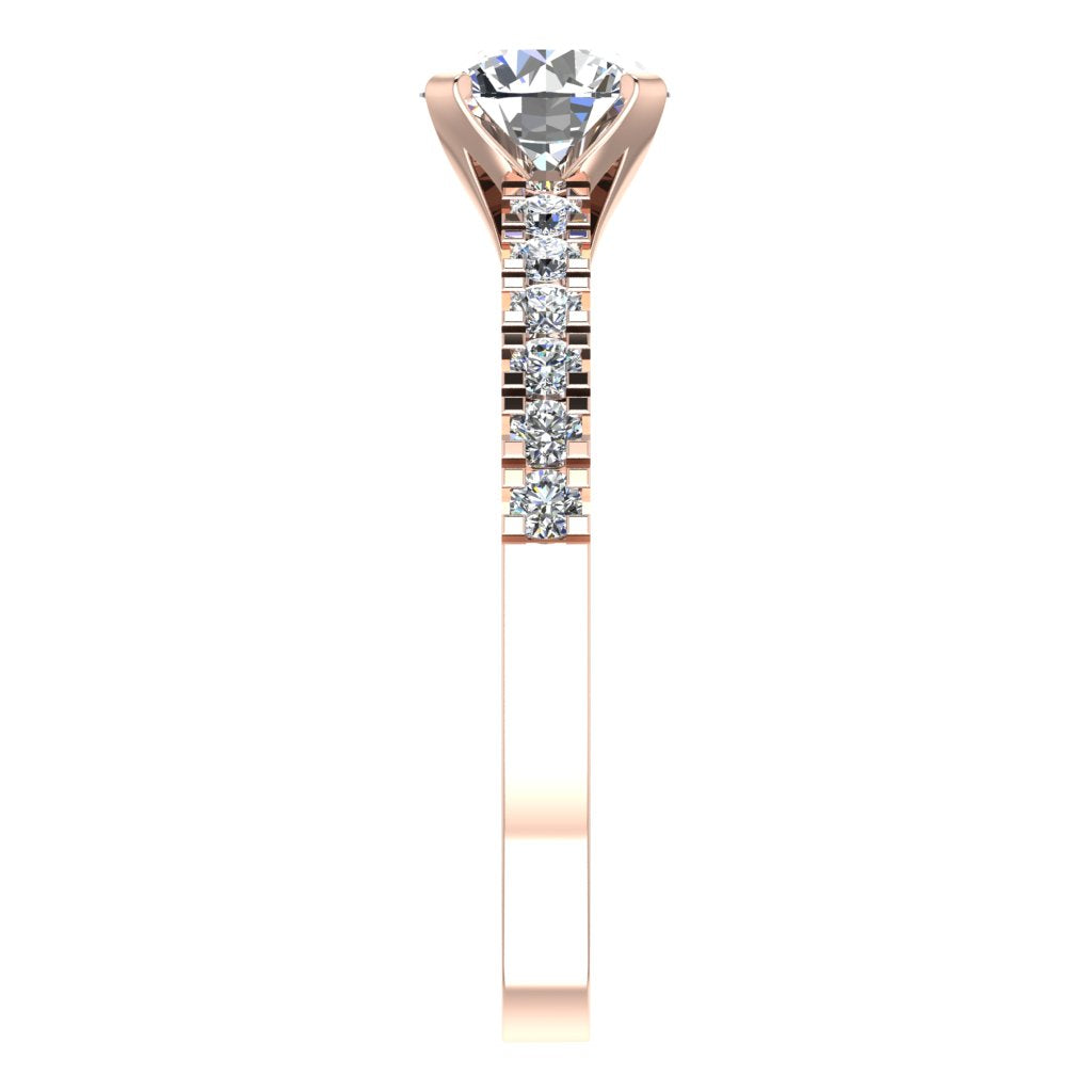 Round Cut Diamond & Rose Gold Shoulder Set Peg Head Ring | SMR