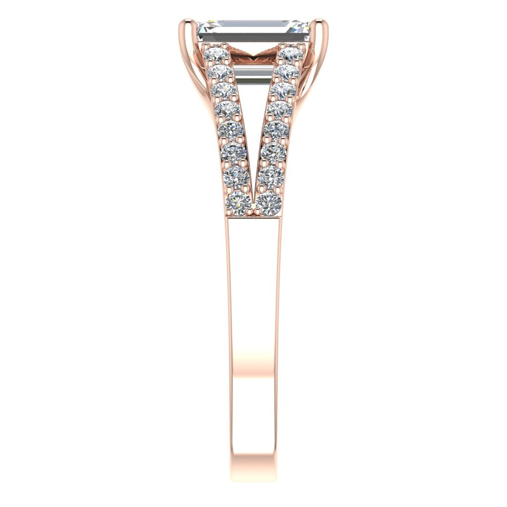 Emerald Diamond Rose Gold Ring, Micro Split Shoulder Set | LGE RX4509