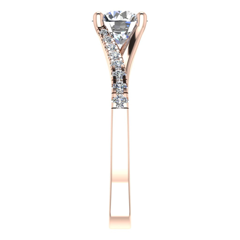 Round Diamond Rose Gold Ring, Split Band Shoulder Set | LGR RX3016