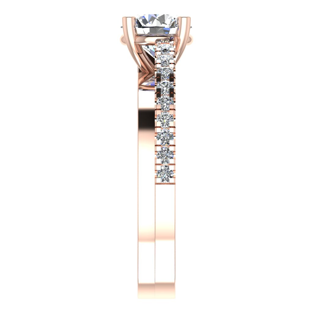 Round Diamond Rose Gold Ring, Twisted Band Shoulder Set | SMR RX3024