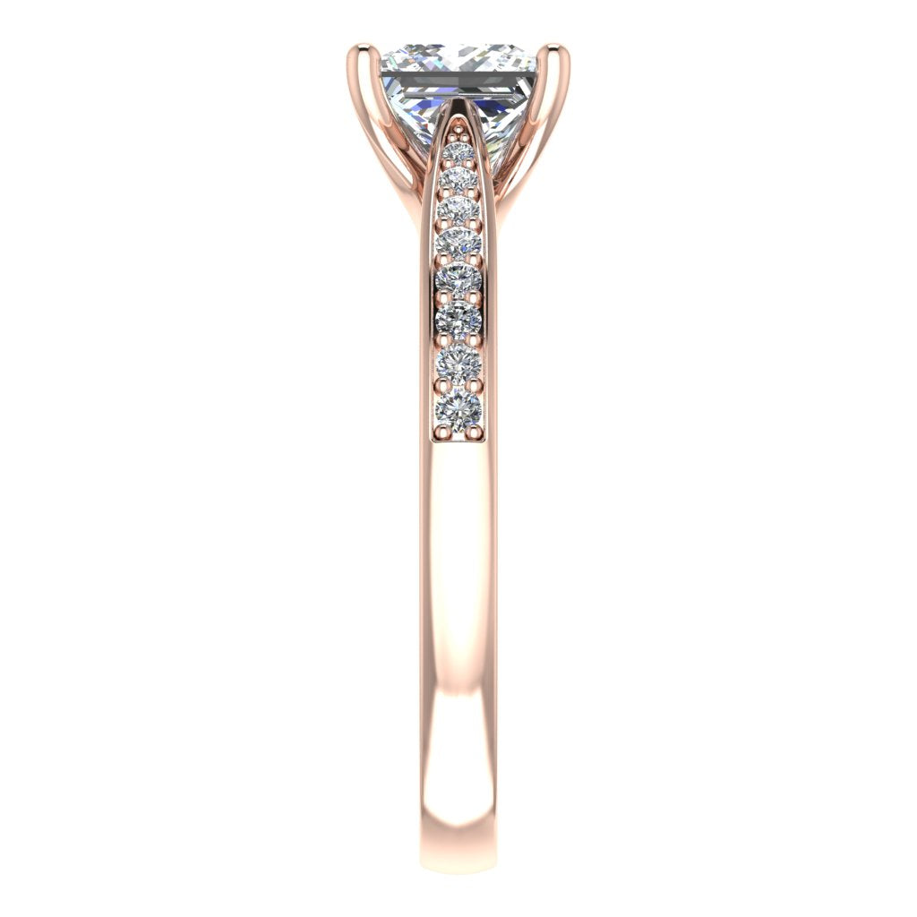 Princess Diamond Rose Gold Ring, Tapered Grain Shoulder Set | SME RX5652