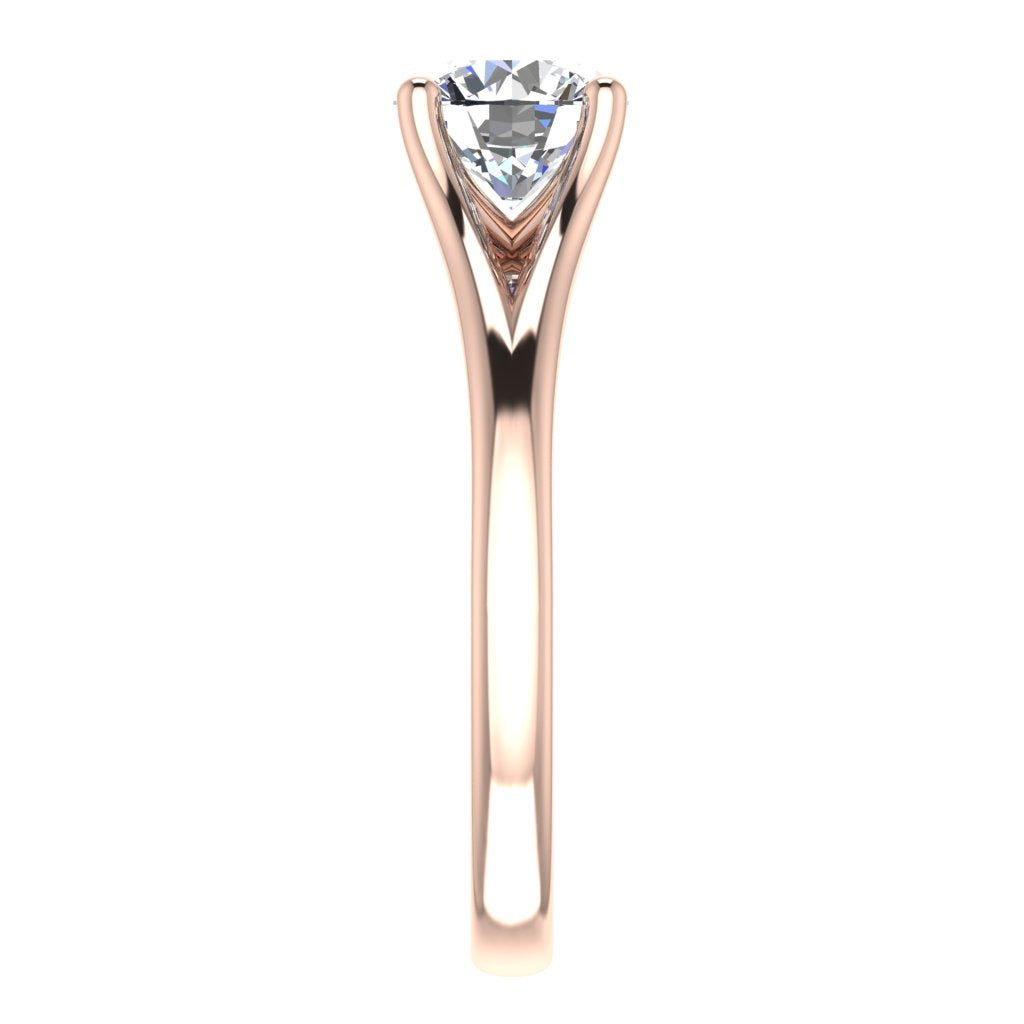 Round Solitaire Rose Gold Ring, Split 4 Prong | SMR
