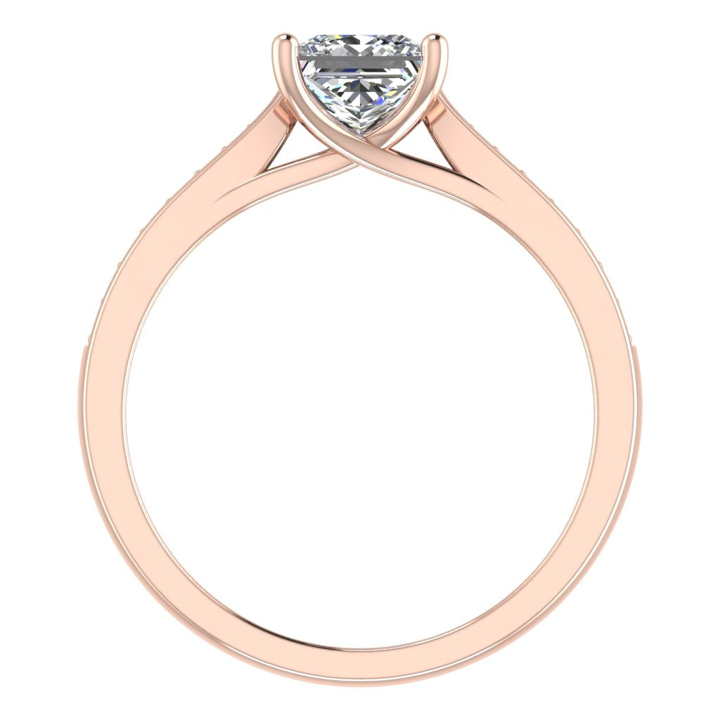 Princess Diamond Rose Gold Ring, Tapered Grain Shoulder Set | LGE RX5652