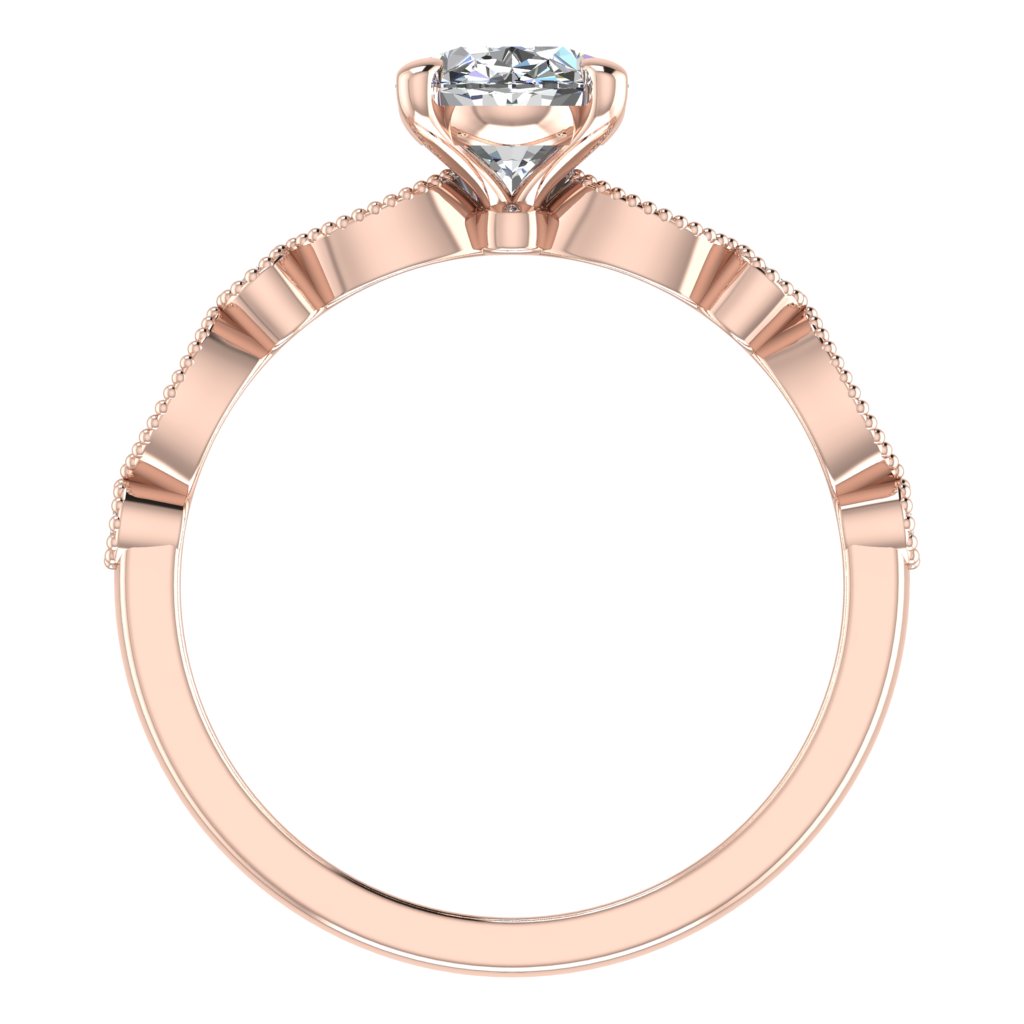 Oval Diamond Rose Gold Ring, Millgrain Fancy Diamond Shoulder Set | SMO MT1191M