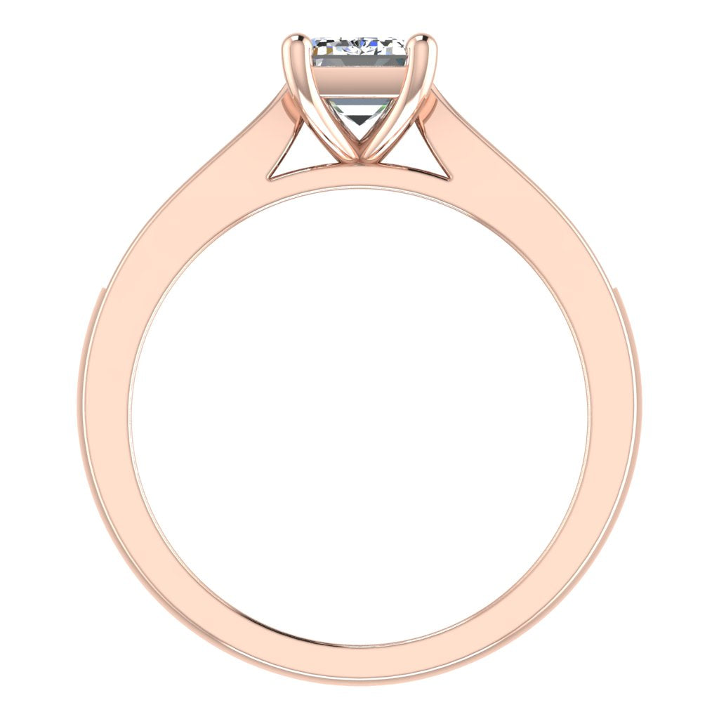 Emerald Diamond Rose Gold Ring, Tapered Grain Shoulder Set | SME RX5495