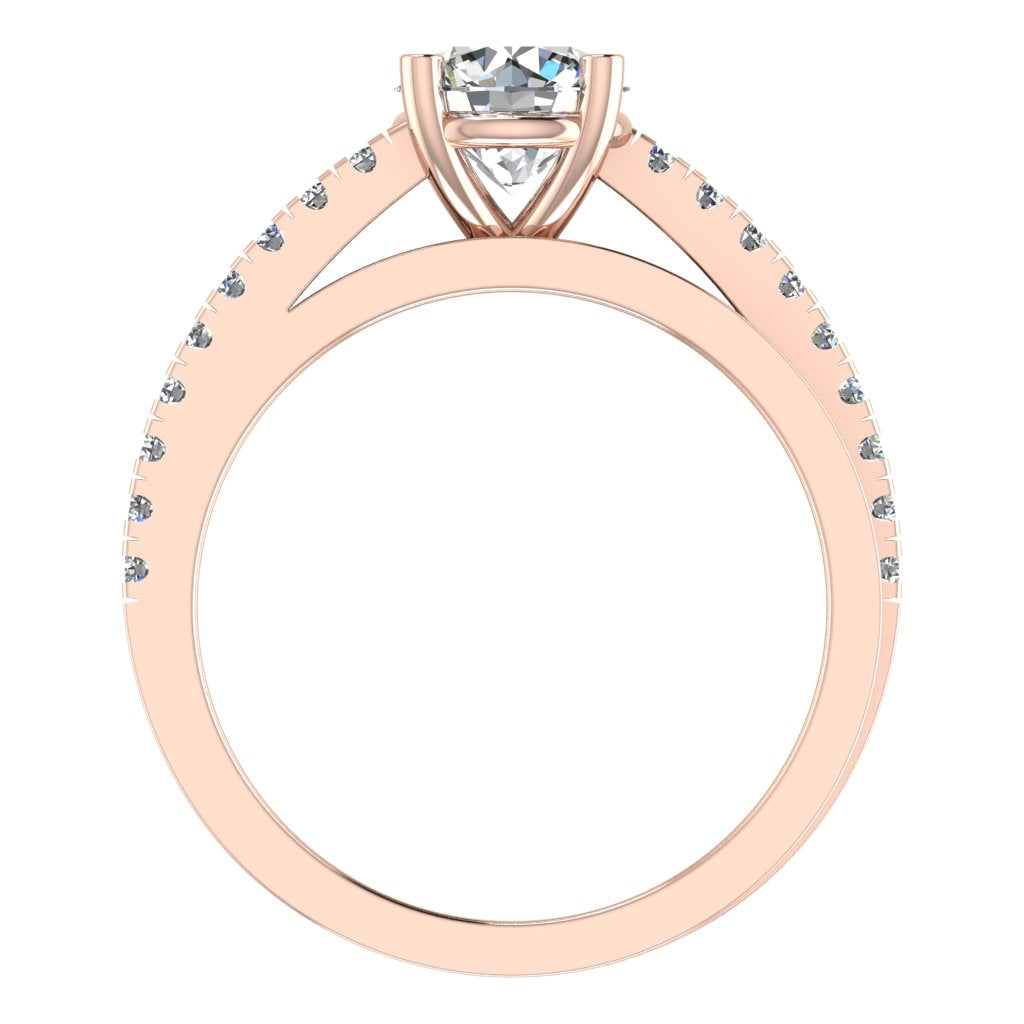 Round Diamond Rose Gold Ring, Twisted Band Shoulder Set | SMR RX3024