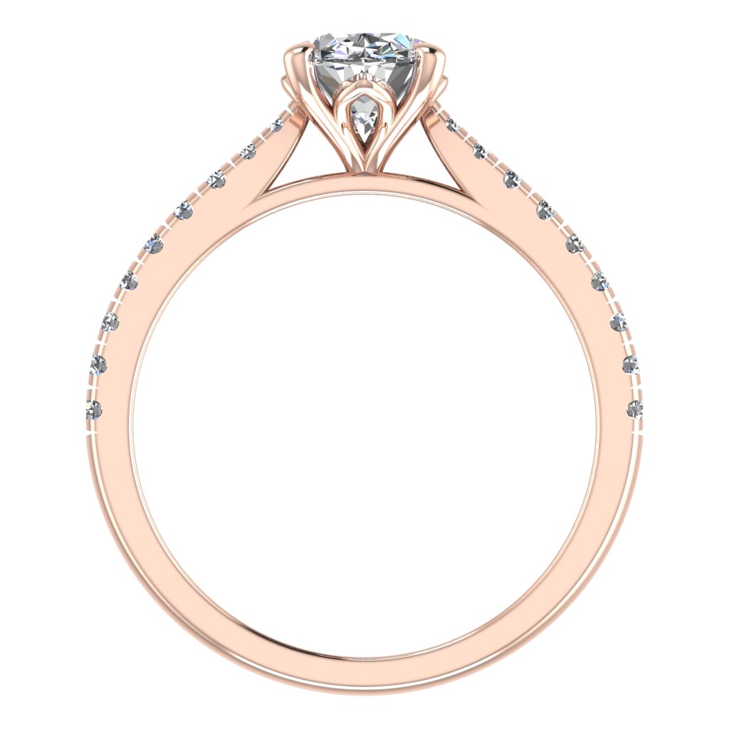 Oval Diamond Rose Gold Ring, Micro Shoulder Set Lotus Head | LGO RX7670