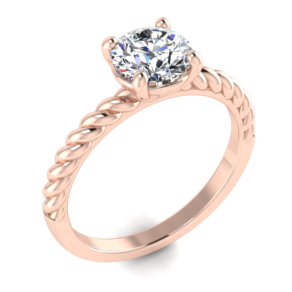 Round Solitaire Rose Gold Ring, Twisted 4 Prong | LGR