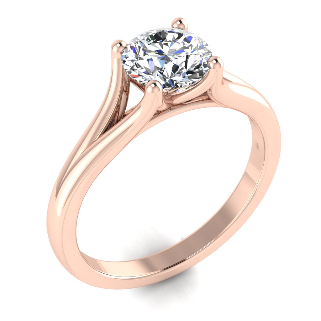 Round Solitaire Rose Gold Ring, Split 4 Prong | SMR