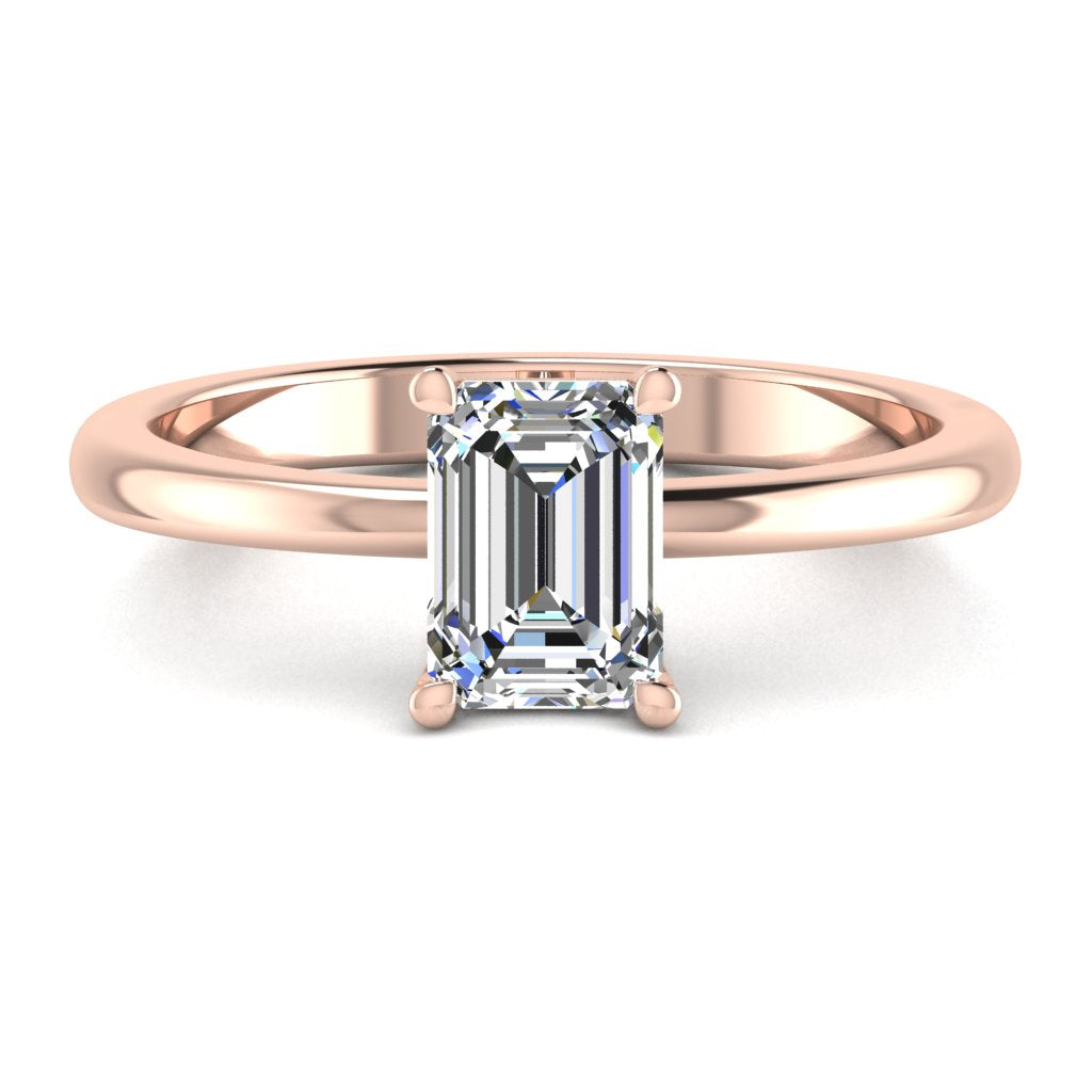 Emerald Diamond Engagement Ring, Floating Basket Solitaire