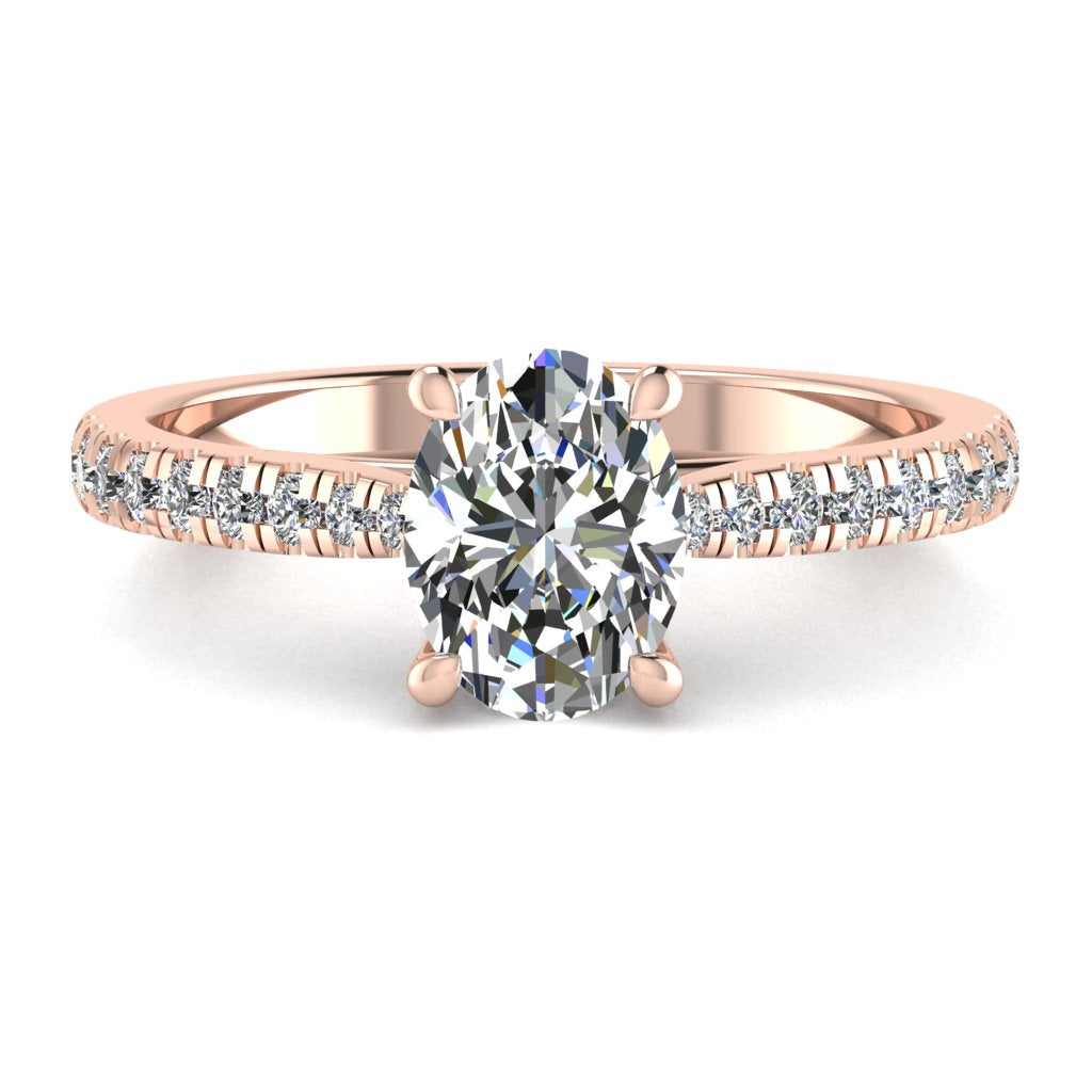 Oval Diamond Rose Gold Ring, Micro Shoulder Set Lotus Head | LGO RX7670