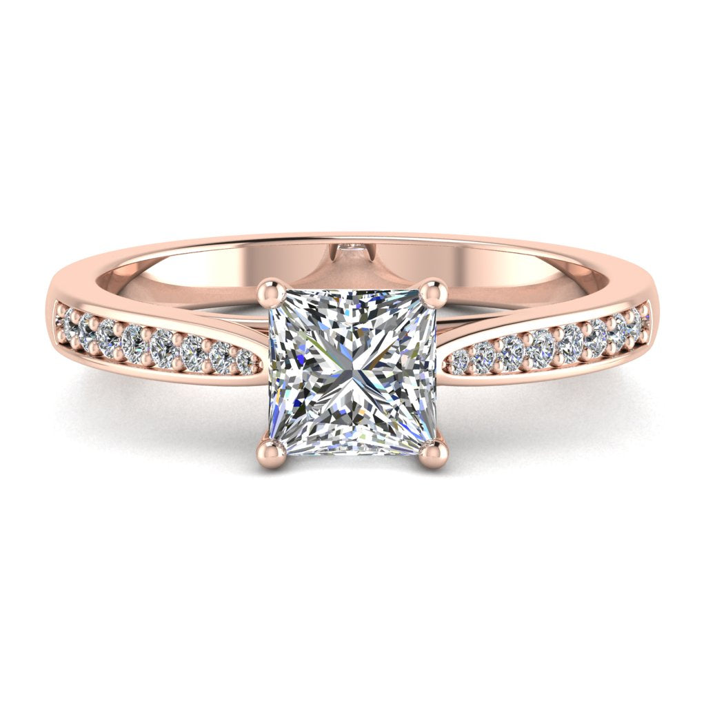 Princess Diamond Rose Gold Ring, Tapered Grain Shoulder Set | LGE RX5652