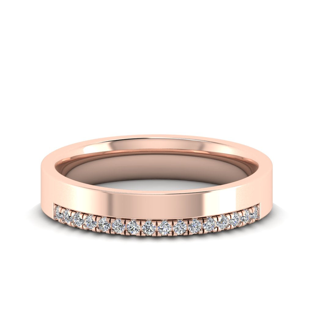 OFFSET ROUND DIAMOND CLAW SET BAND, MICRO SET, ROSE GOLD