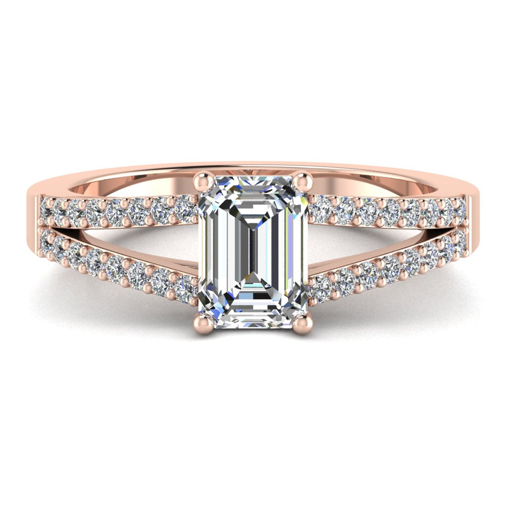 Emerald Diamond Rose Gold Ring, Micro Split Shoulder Set | LGE RX4509