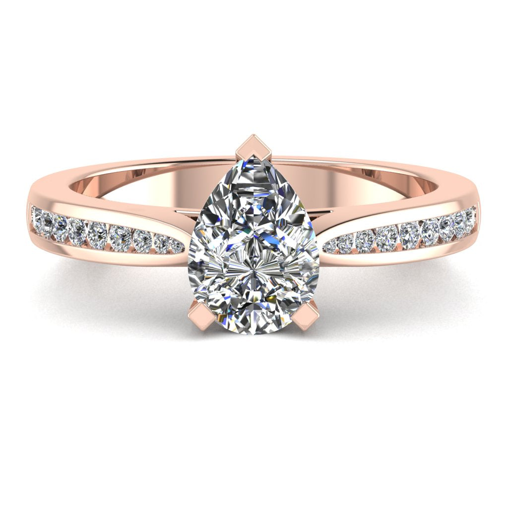 Pear Diamond Rose Gold Ring, Channel Shoulder Set | LGA RX4155
