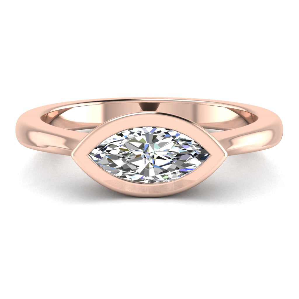 Landscape Marquise Solitaire Rose Gold Ring, Bevel Set | SMM