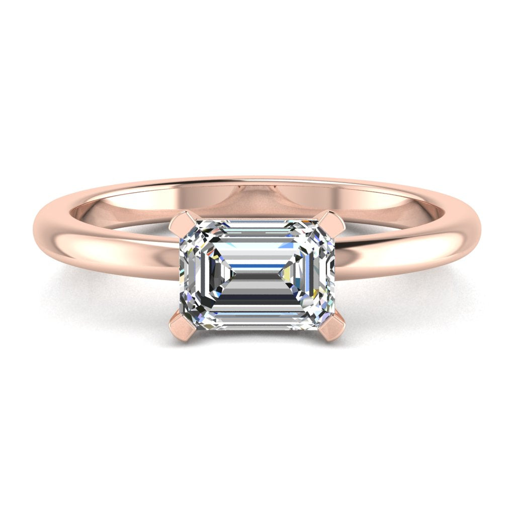 Emerald Diamond Engagement Ring, Landscape Set Solitaire