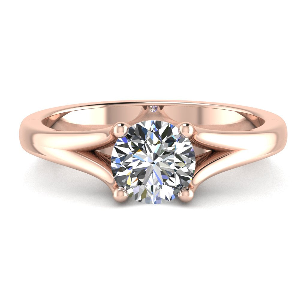 Round Solitaire Rose Gold Ring, Split 4 Prong | SMR