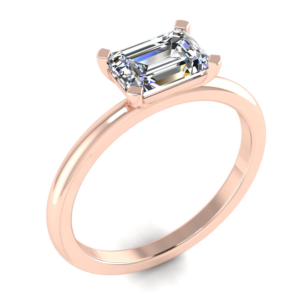 Emerald Landscape Solitaire Rose Gold Ring, Floating Basket | SME