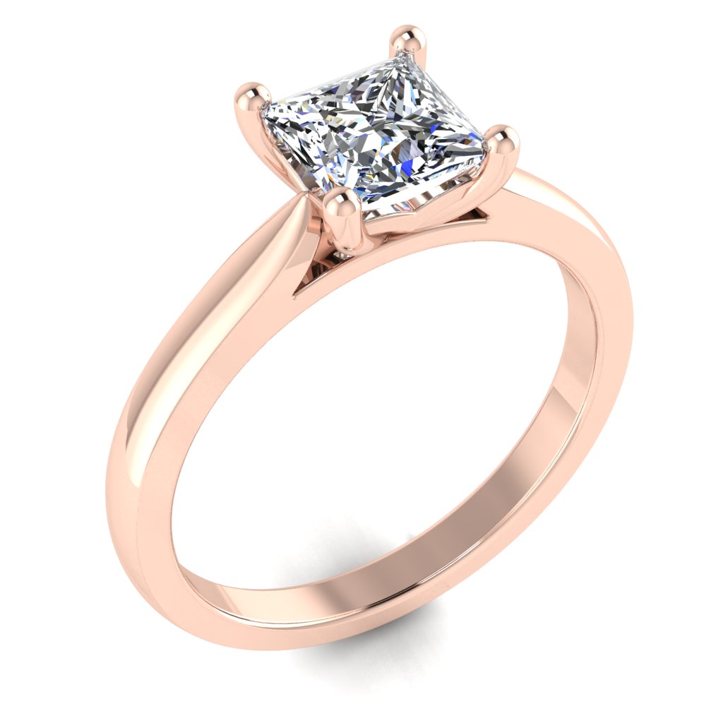Princess Solitaire Rose Gold Ring, Cathedral Basket | LGP