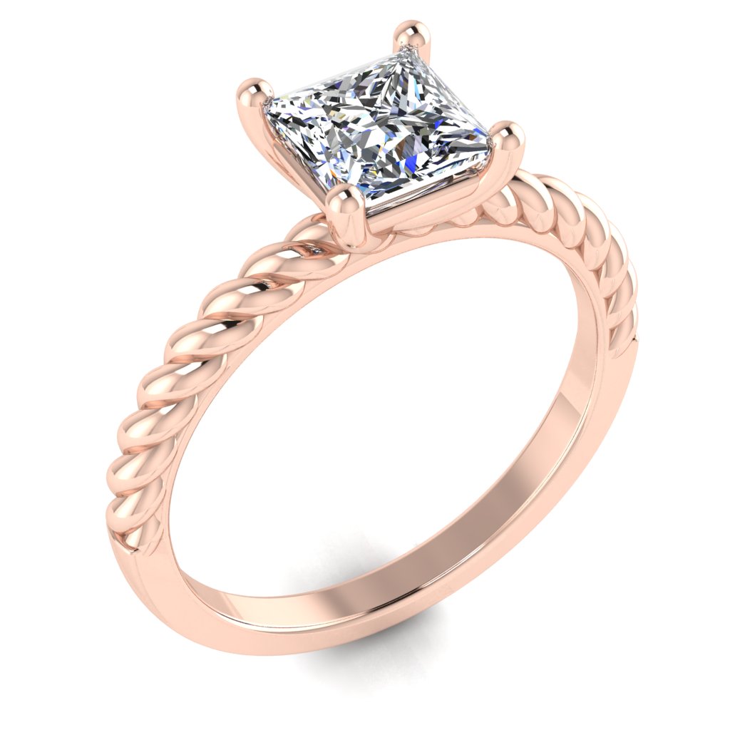 Princess Solitaire Rose Gold Ring, Twisted 4 Prong | LGP