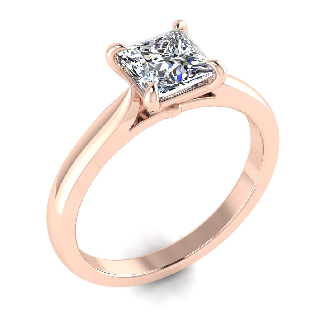 Princess Solitaire Rose Gold Ring, Pinched Cathedral | SMP