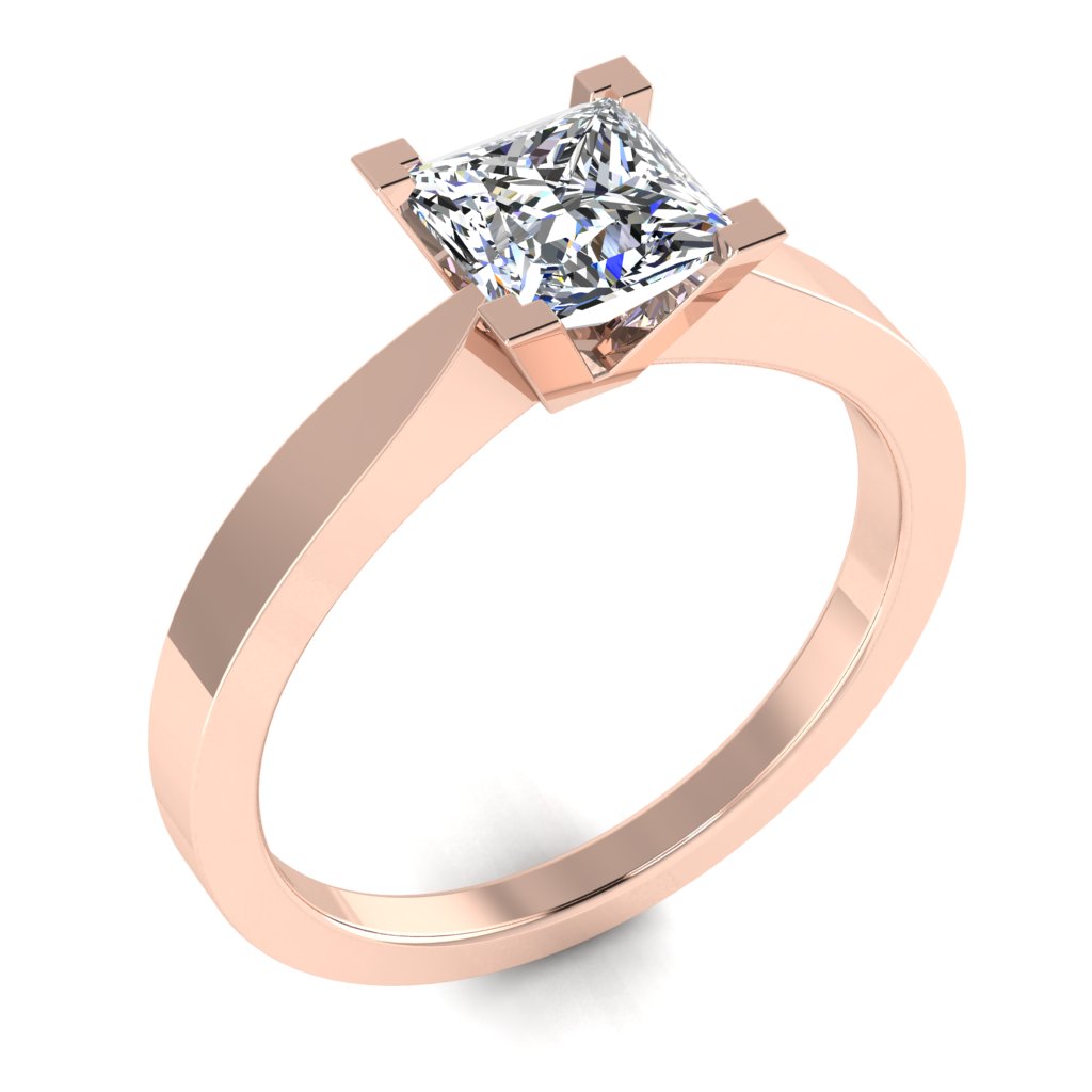 Princess Solitaire Rose Gold Ring, Raised V-Shape | SMP