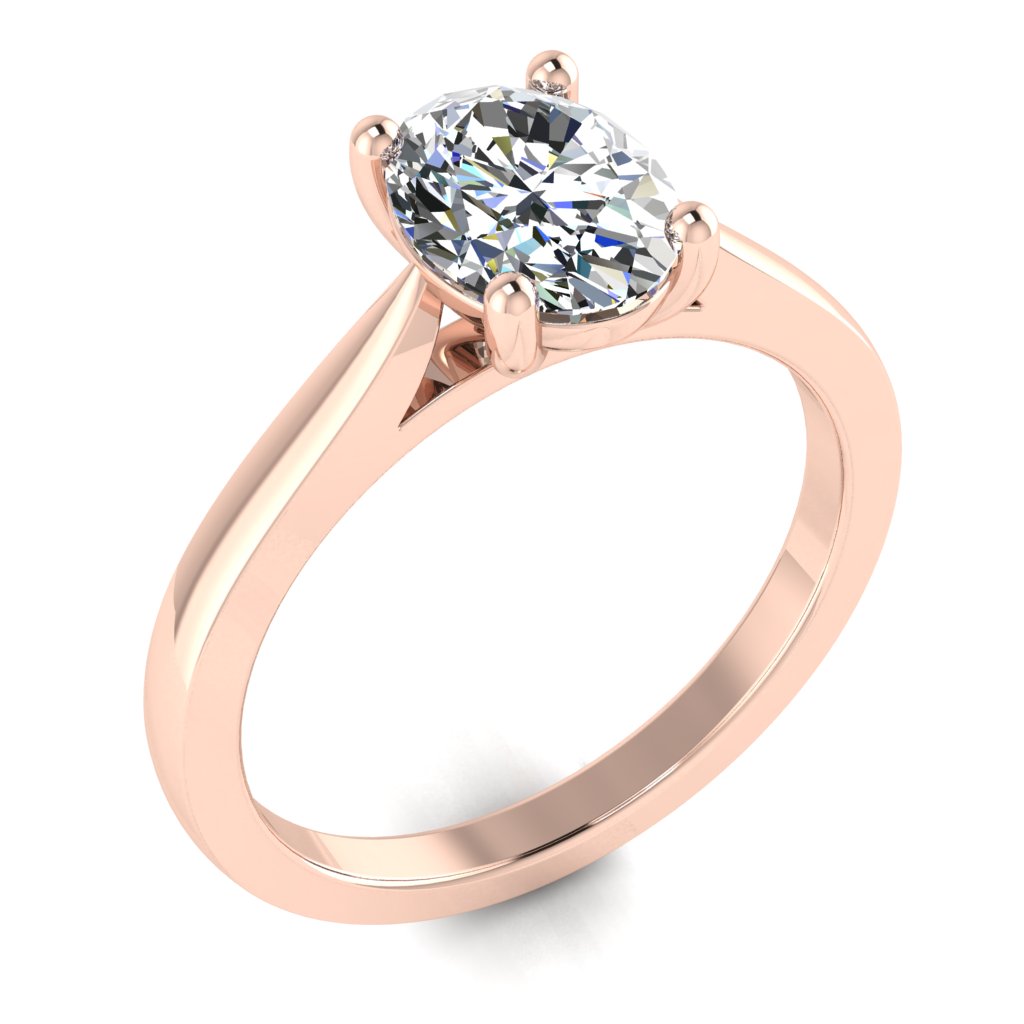 Oval Solitaire Rose Gold Ring, Cathedral Basket | SMO