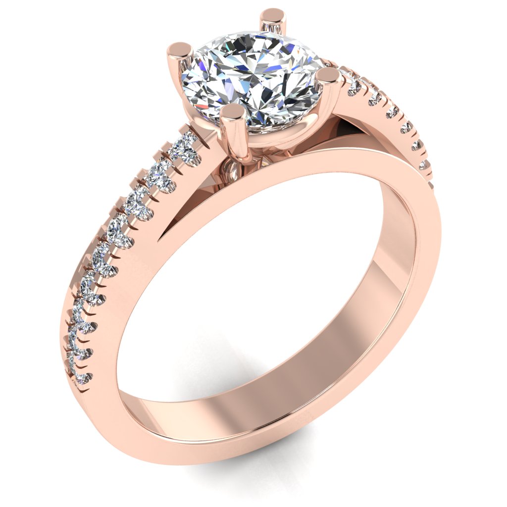 Round Diamond Rose Gold Ring, Twisted Band Shoulder Set | SMR RX3024