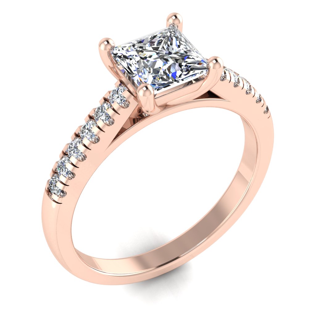 Princess Cut Diamond & Rose Gold Shoulder Set Straight Ring | SMP
